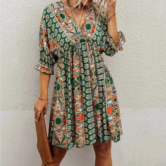 Boho Print Tie Back Dress - Picture 1 of 7